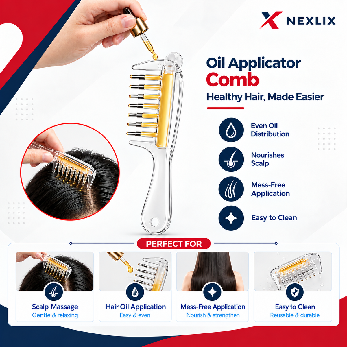 Oil Applicator Comb | Mess Free Scalp Massage