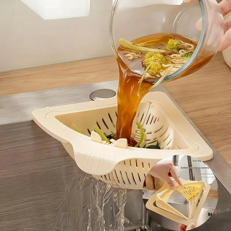 Magnetic Drainage & Filter Basket | Triangular Kitchen Sink Strainer | Punch-Free Installation