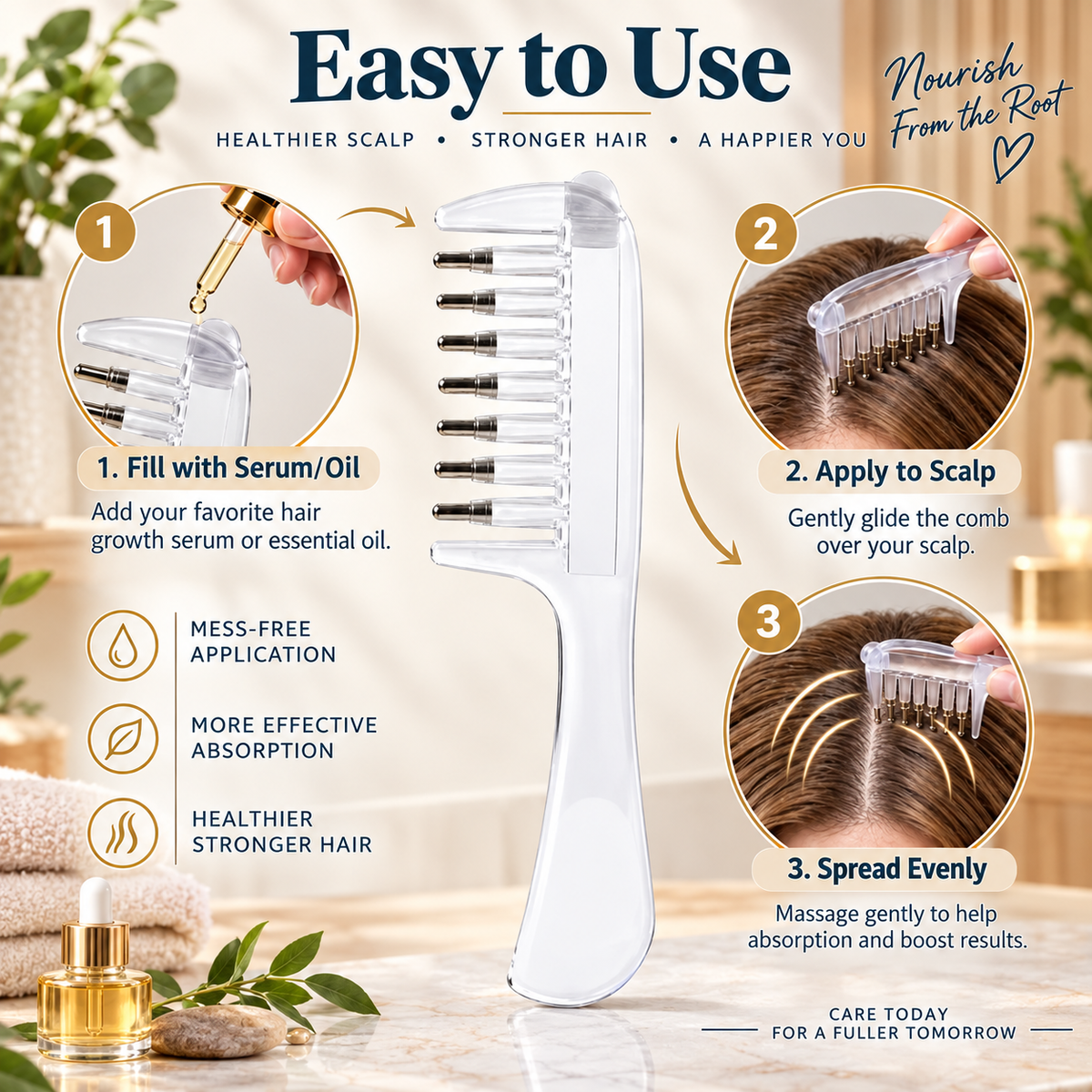 Oil Applicator Comb | Mess Free Scalp Massage
