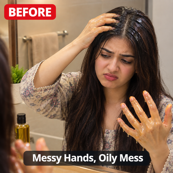 Before using Oil Applicator Comb | Mess Free Scalp Massage