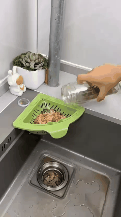 Magnetic Drainage & Filter Basket | Triangular Kitchen Sink Strainer | Punch-Free Installation